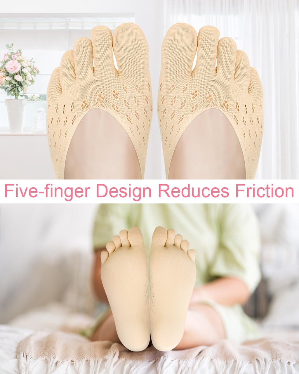 6 Pair Bunion Relief Socks, Toe Alignment Compression Toe Separator Socks, No Show Low Cut Liner Five Finger for