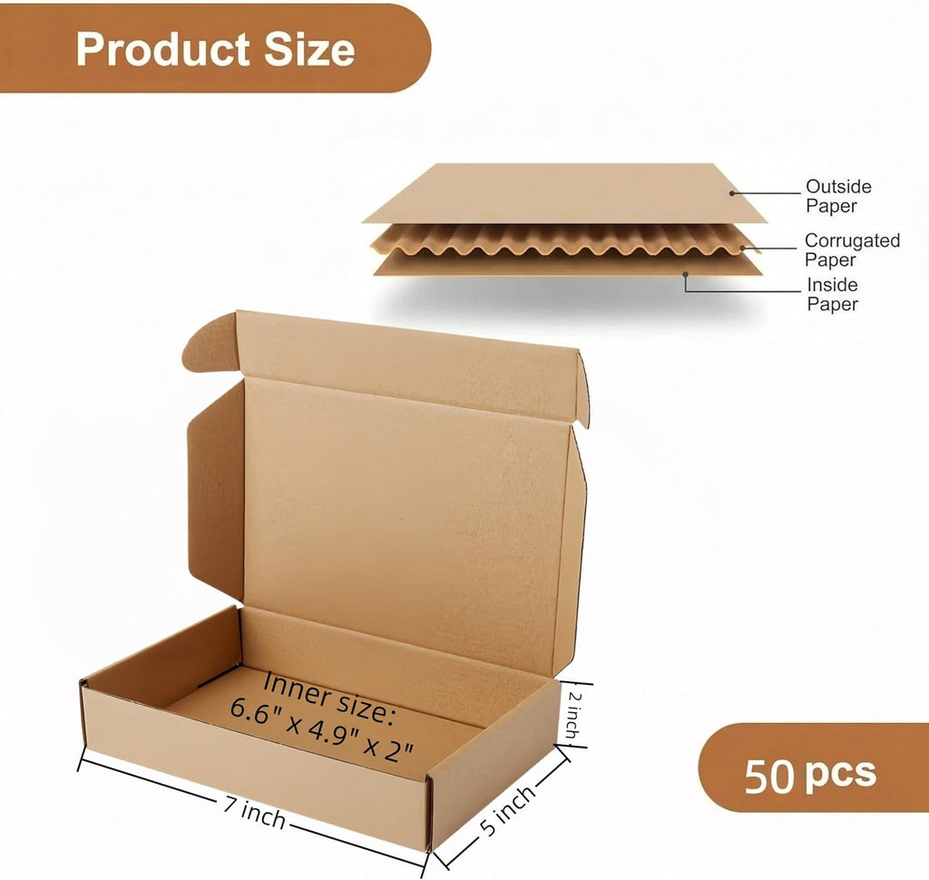 7 x 5 x 2 Inch Small Shipping Boxes Corrugated Packing Box 50 Pack