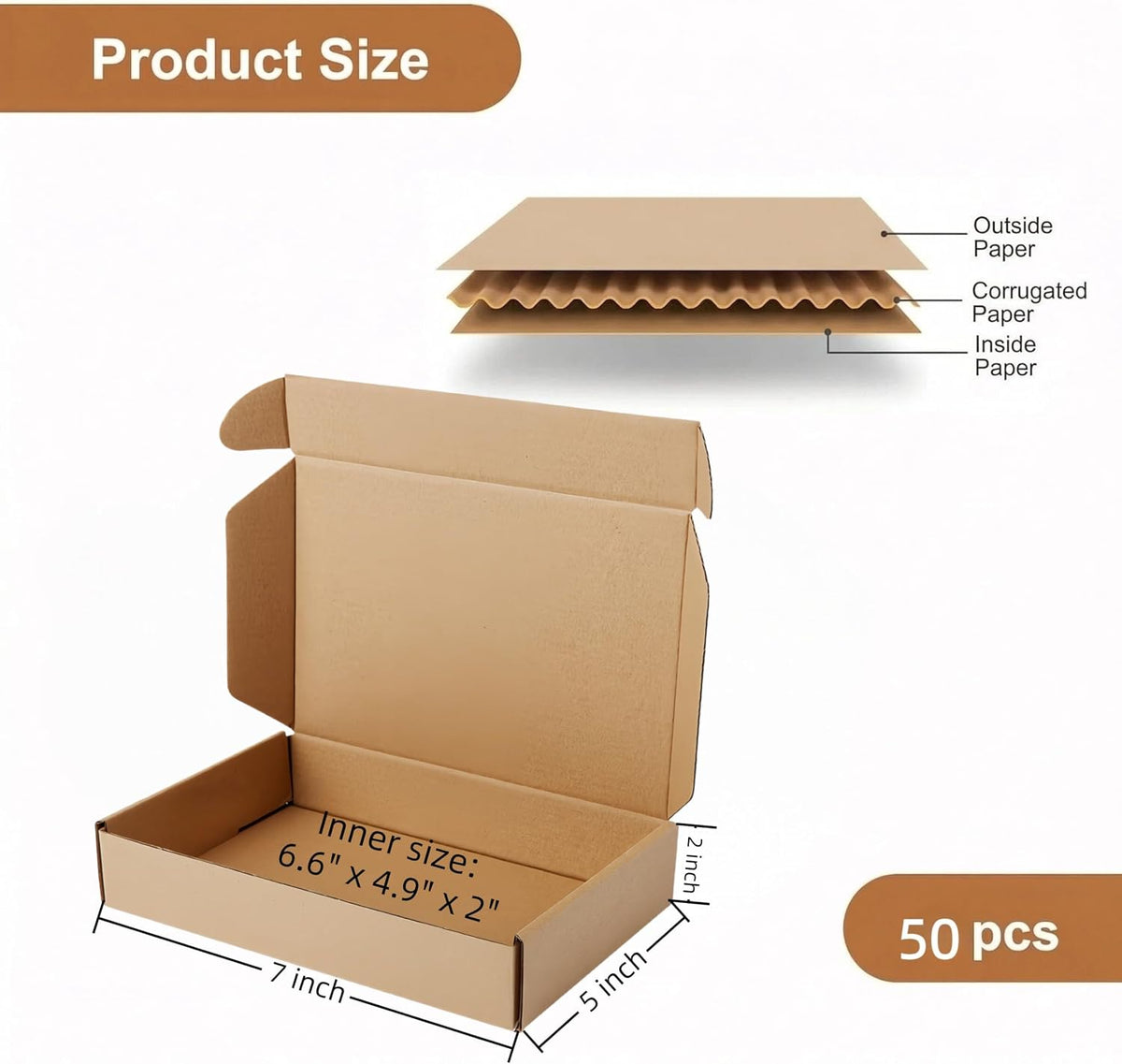 7 x 5 x 2 Inch Small Shipping Boxes Corrugated Packing Box 50 Pack