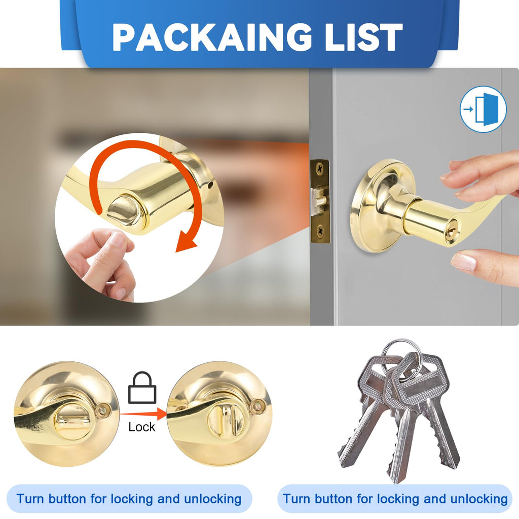 High-Security Stainless Steel Door Lever with Lock & Key(Gold)