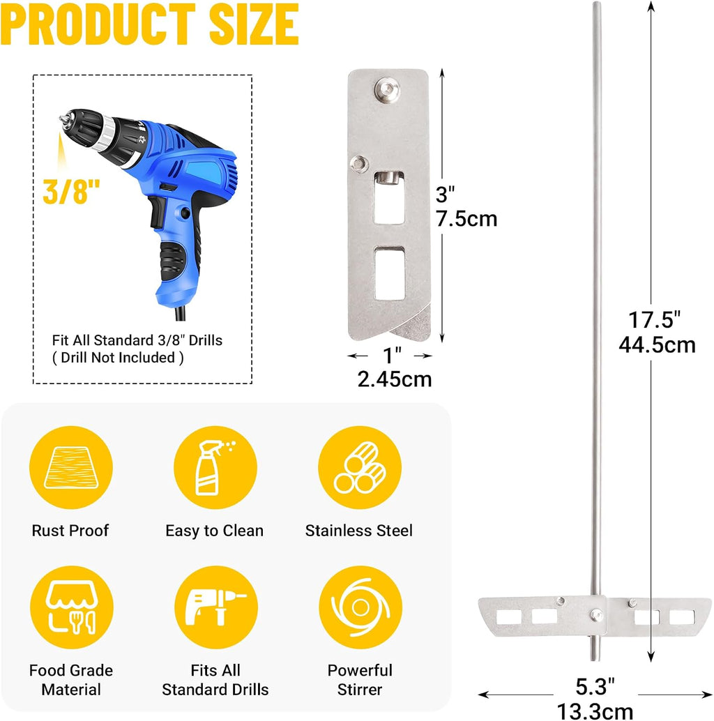 Wine Degasser Drill Attachment, Stainless Steel Wine Making Stirrer Tool | Foldable 17.5-inch Drill Mixer Rod