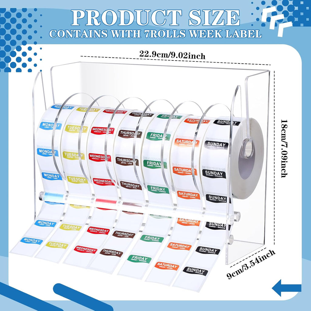 7000 Pcs Day of The Week Labels Food Labels with Adjustable Label Dispenser Monday Through Sunday Management