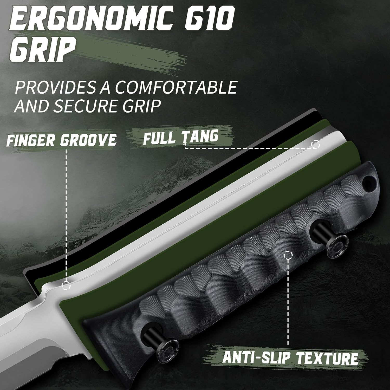 Tactical Knife Kydex - Outdoor Fixed Blade with Green Sheath | Full Tang Survival Knife Camping Hiking Gift Men