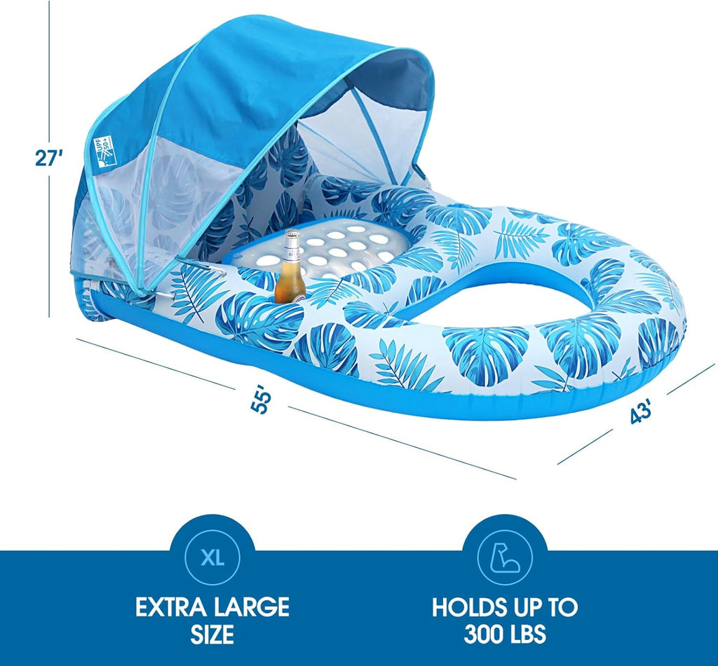 Pool Lounge Float with Canopy UPF50+,Extra Large Pool Floats for Adults Heavy Duty,Inflatable Lounger Float with Cup