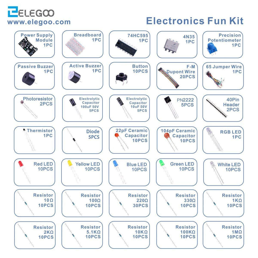 ELEGOO Electronic Fun Kit Bundle with Breadboard, 235 Items for Arduino | Basic Starter Kit for Beginners, Compatible