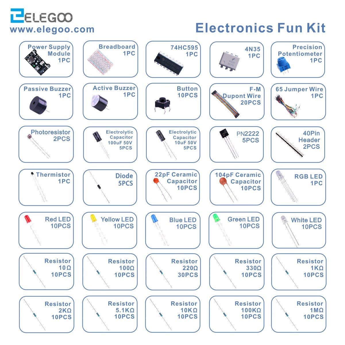 ELEGOO Electronic Fun Kit Bundle with Breadboard, 235 Items for Arduino | Basic Starter Kit for Beginners, Compatible