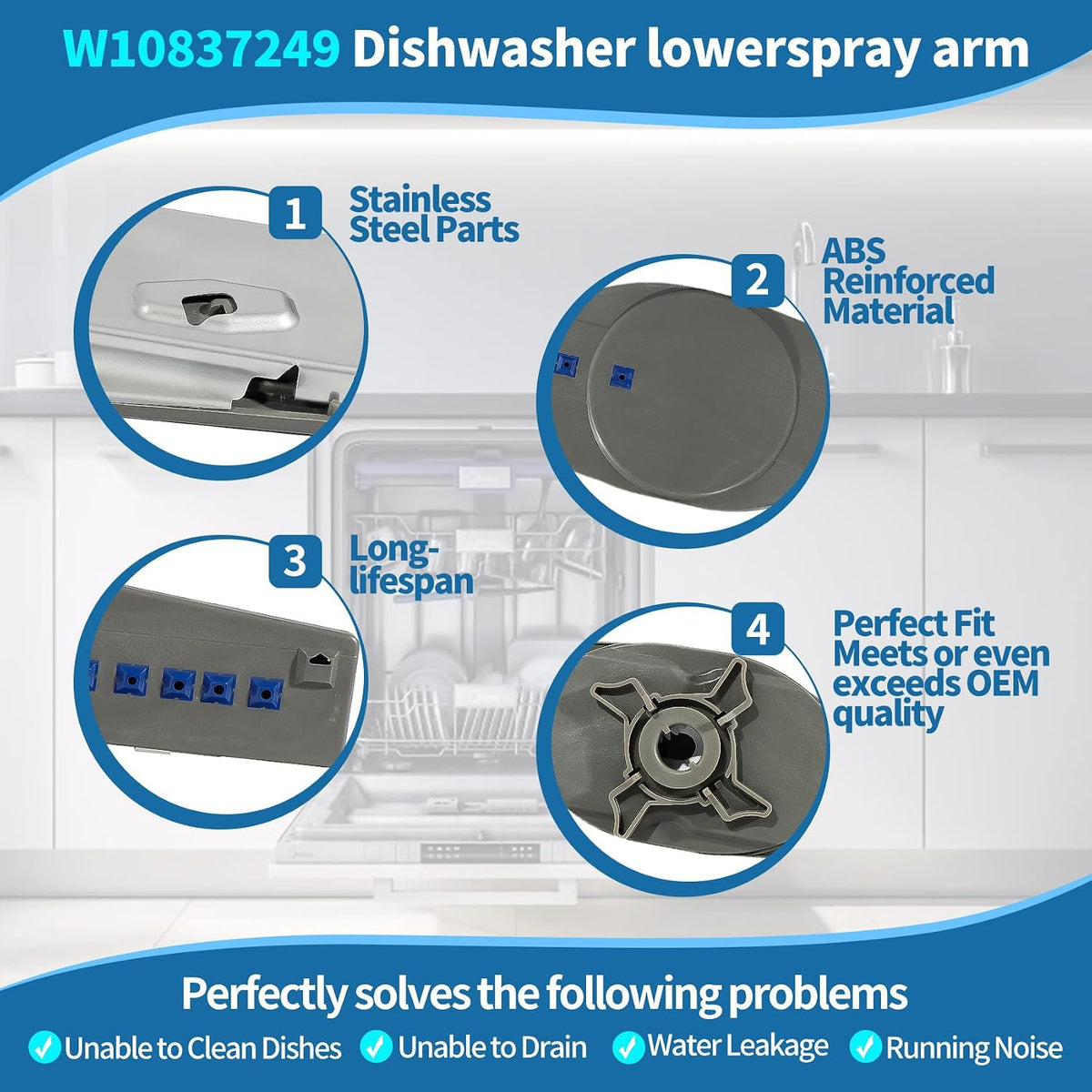 [UPGRADED] W10837249 Dishwasher Lower Spray Arm Replacement for Whirlpool