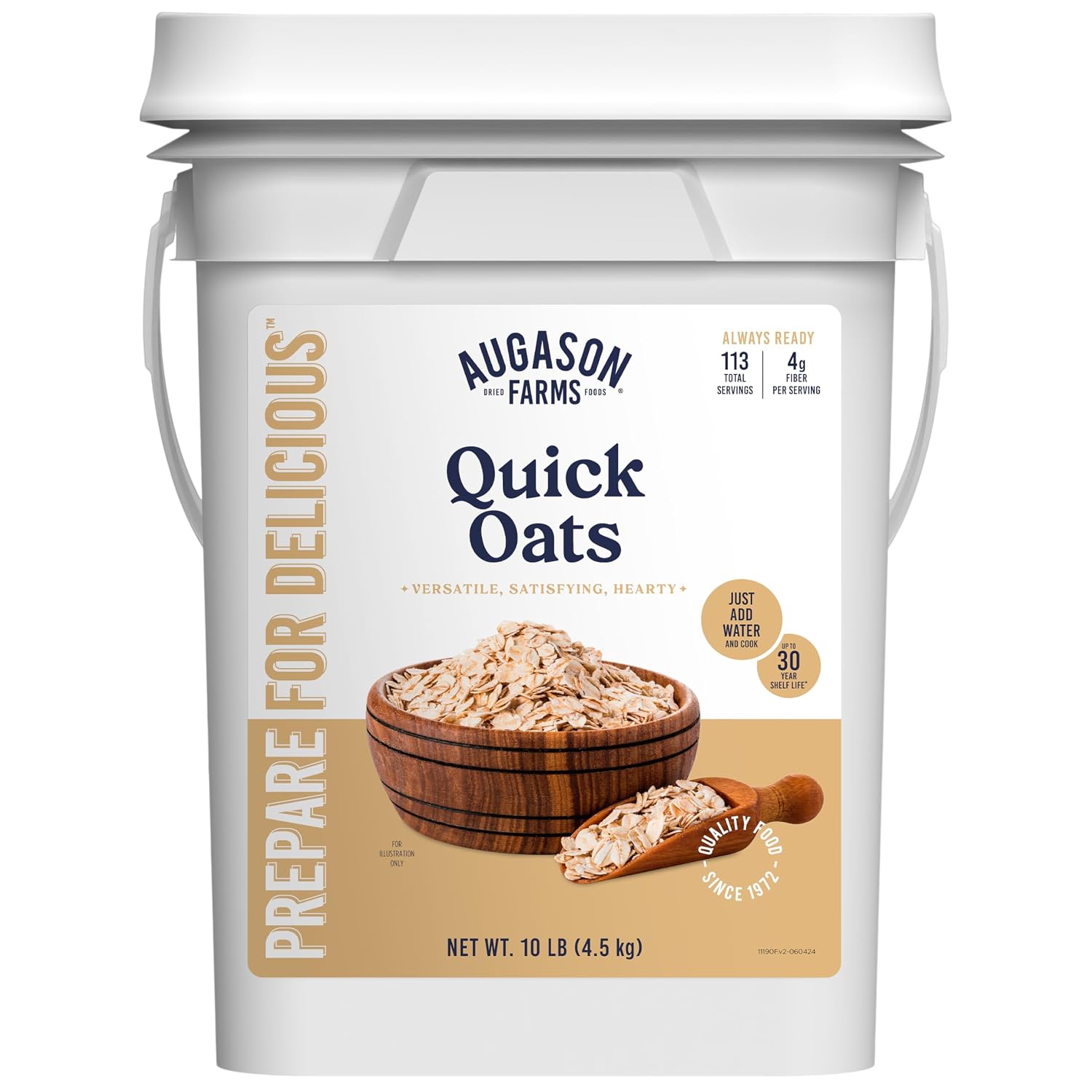 Quick Rolled Oats 4-Gallon Pail | Emergency Food Supply, Everyday Meals, 113 Servings