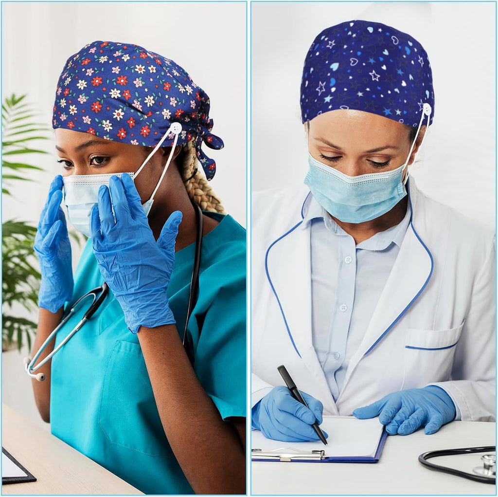 Heclia 2PCS Women Nurse Caps, Elastic Tie Back Scrub Cap, Nursing Working Caps with Adjustable Elastic Sweatband