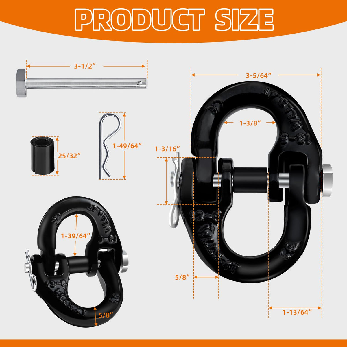 lifgarfe 2pcs 1/2inch Hammerlock Coupling Connector Link Safety Chain Adapter Connector Link Hammerlock Tow Hitch