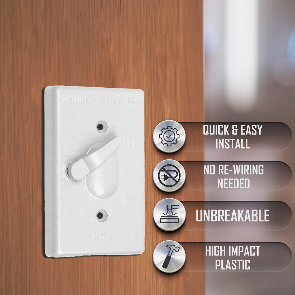 TayMac TC100WH Weatherproof Toggle Cover, 1-Gang, Vertical Device Mount, White