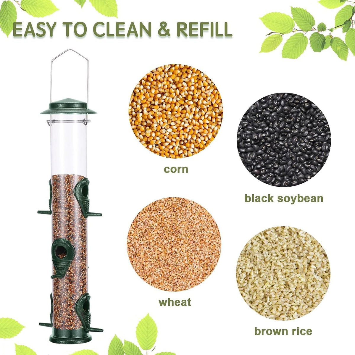 Metal Bird Feeder Tube Hanging Wild Bird Seed Feeder Aluminum Six Port Bird Feeders,1.4 mm Extra Thick Solid Tube
