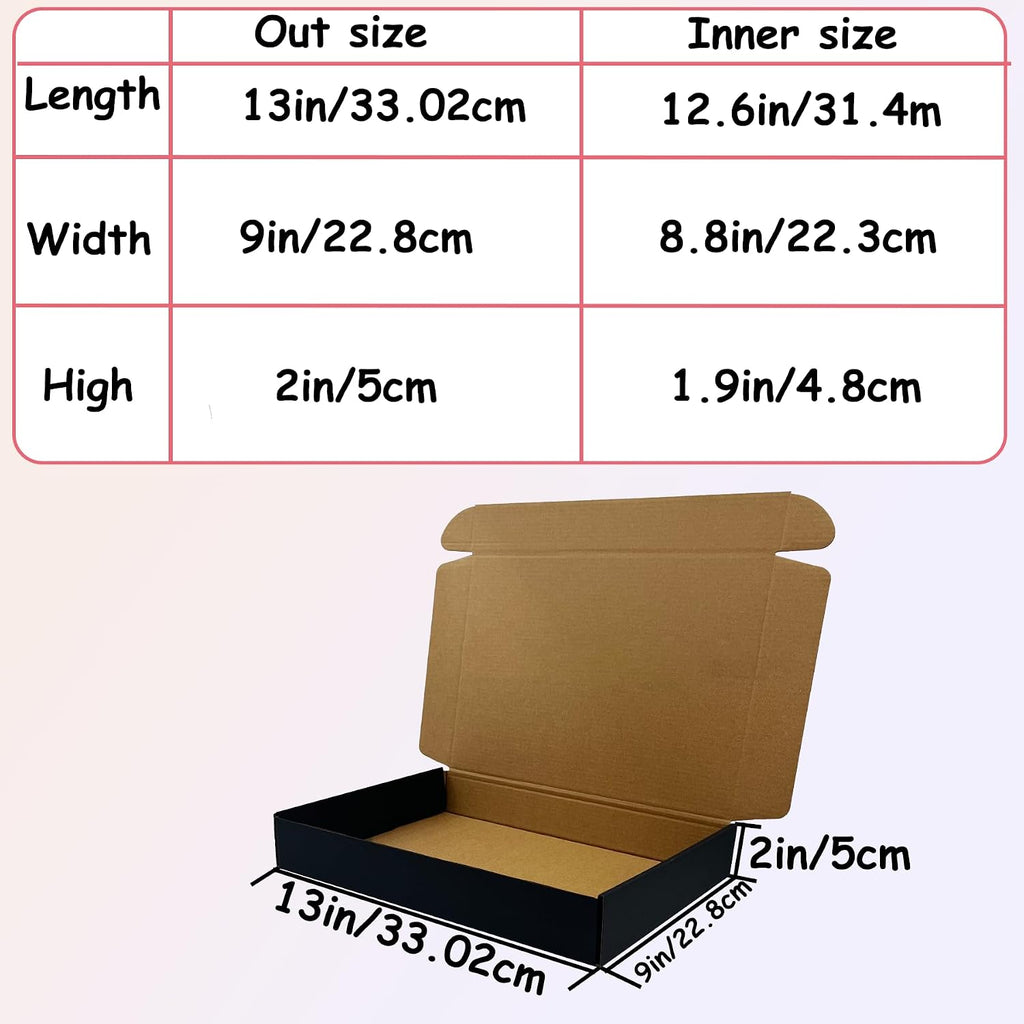13x9x2 inch Black Shipping Boxes Pack of 24, Corrugated Cardboard Mailers