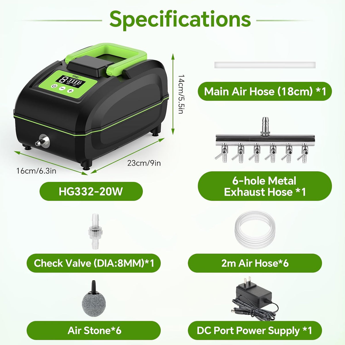 20W Rechargeable Aquarium Air Pump, Portable Quiet Oxygen Aerator