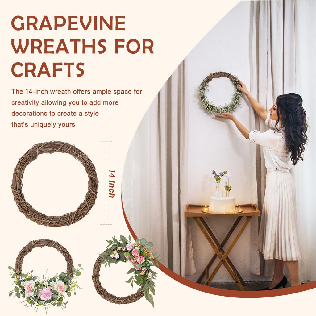 14 Inch Natural Bare Grapevine Wreath, Rustic Twig Base, 2 Pack