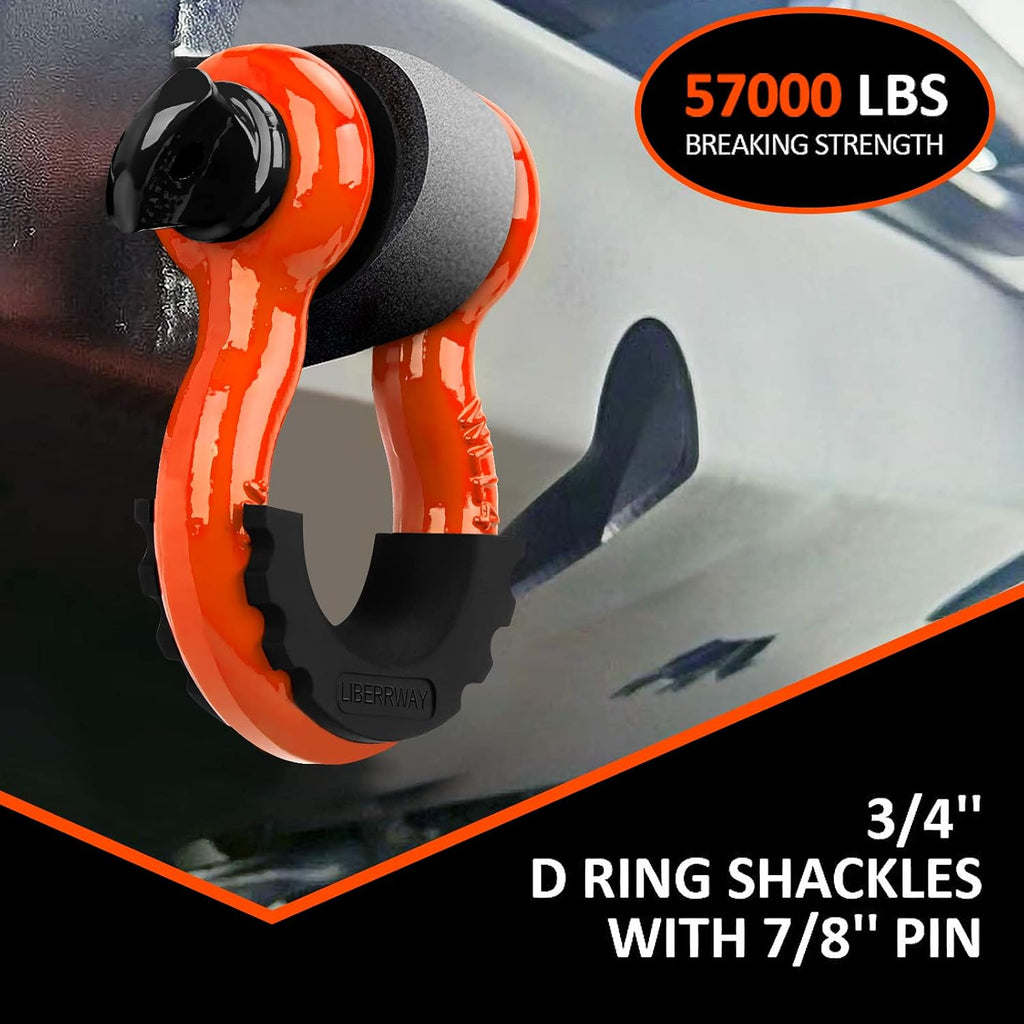 Shackles 3/4" (2 Pack) D Ring Shackle Rugged Off Road Shackles 28.5 Ton (57,000 lbs) Maximum Break Strength with