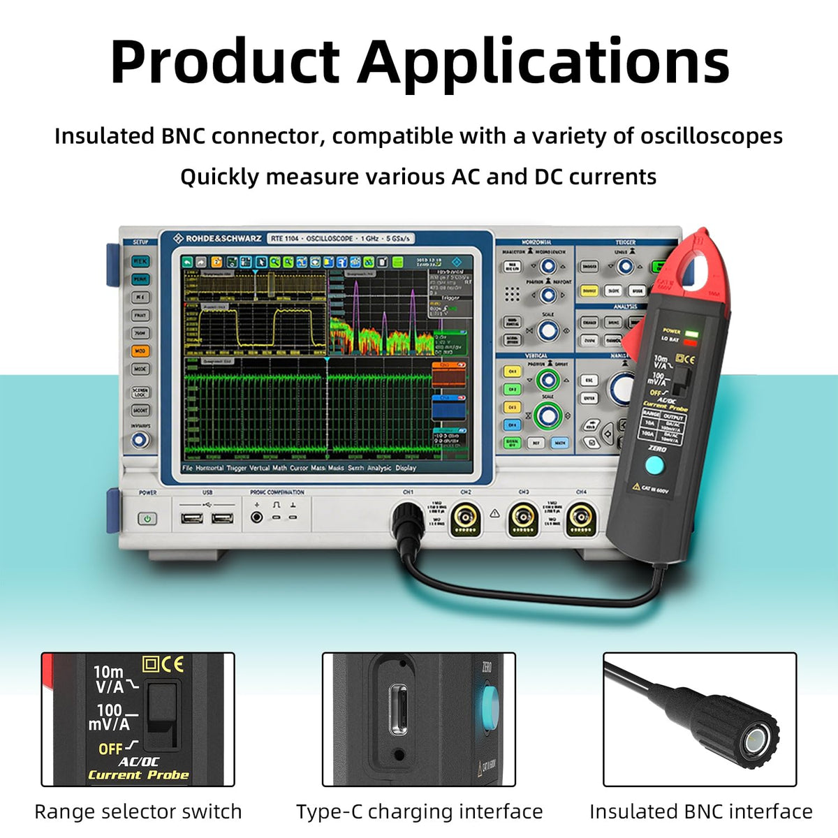 UP1 AC/DC Current Clamp Meter Transducer for Digital Oscilloscope 100A