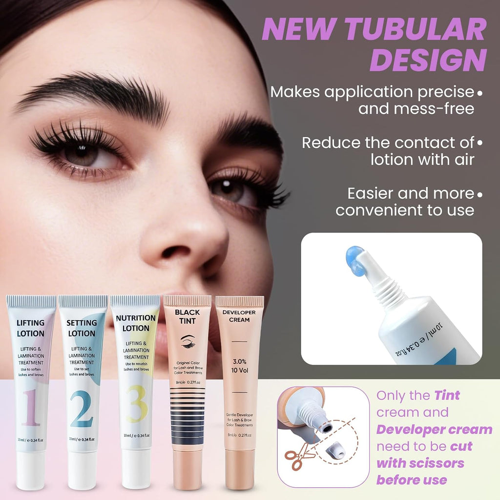 Lash Lift and Black Kit, Full Tube Design Brow Lamination Kit Salon Grade Instant Curling & Coloring With Detailed