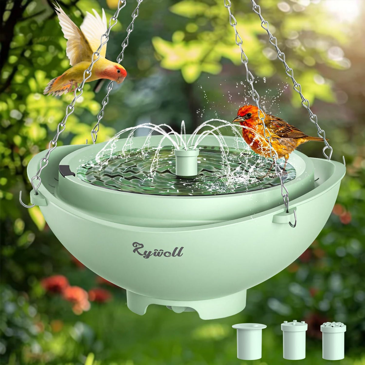 4" Extra Deep Hanging Bird Bath, Solar Bird Bath Fountain with 3 Spray Modes - 2L Large Capacity, Quiet Pump with