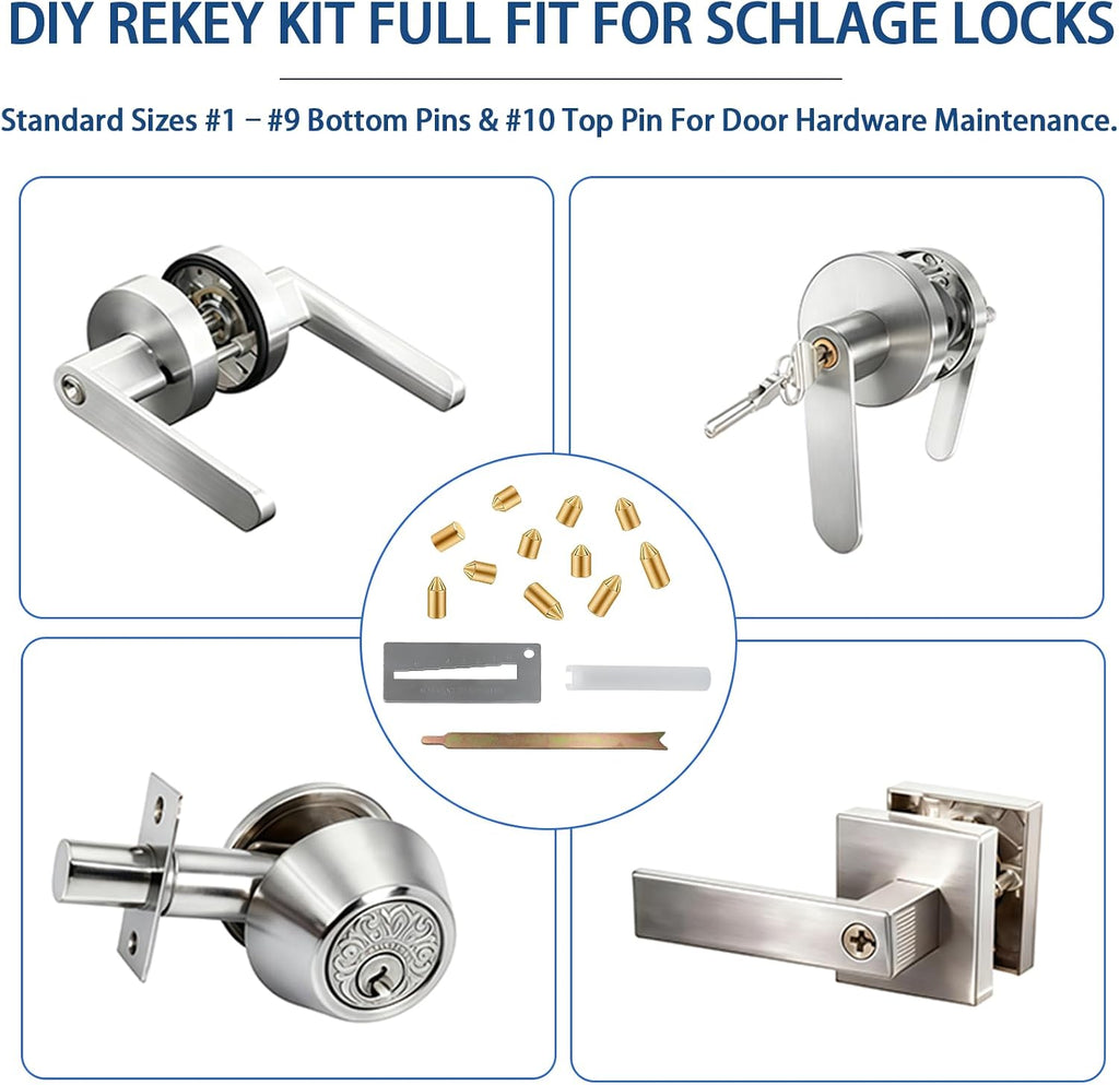 SC1 SC4 Keyway Rekey Kit for Schlage Locks(0-9, 50 Each) | DIY Lock Rekeying Set Include 3-Tool & Brass Bottom Pins