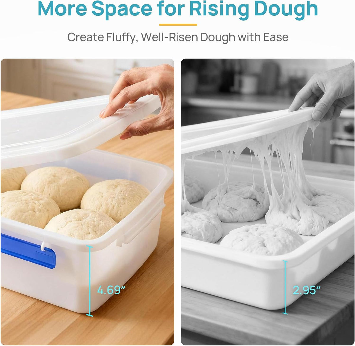 2 Pcs Pizza Dough Proofing Box with Lids and Latches for 4-6 Balls
