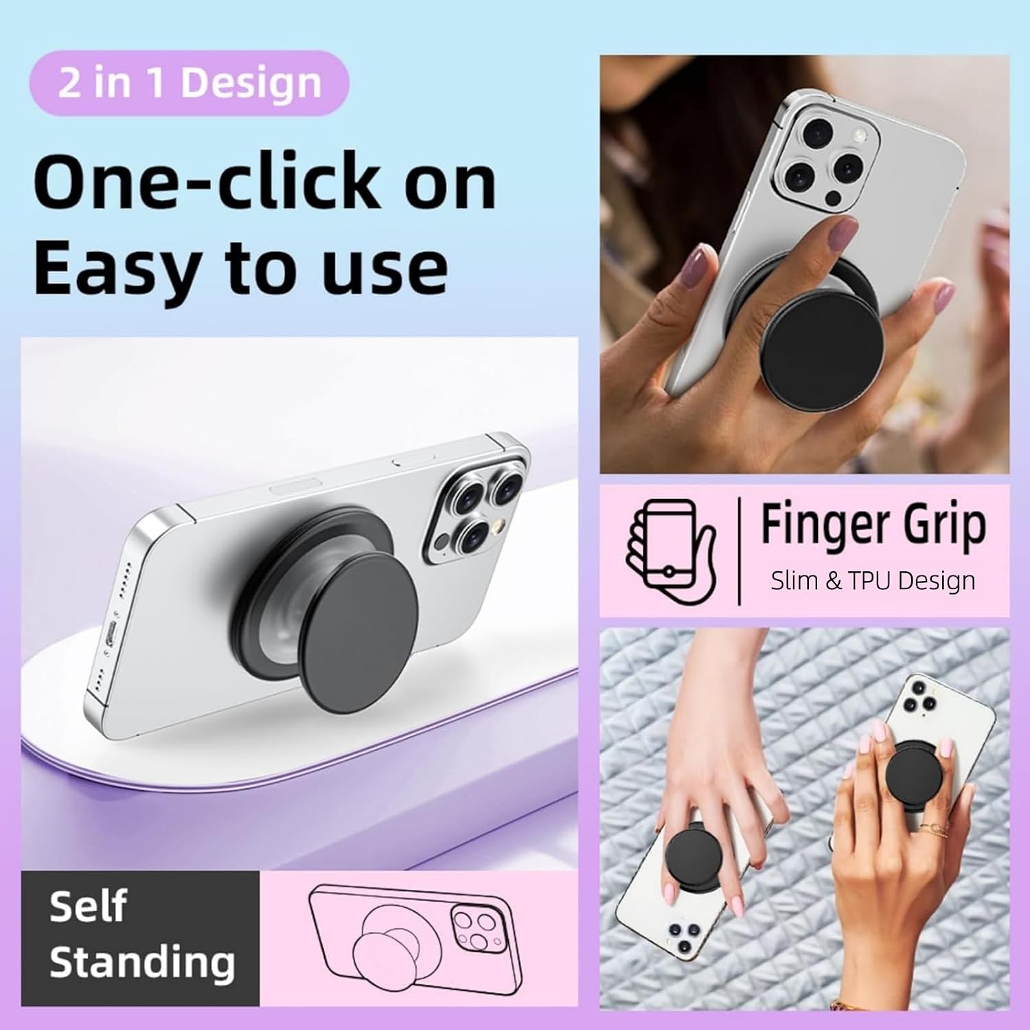 for Magsafe Phone Grip, Magnetic Phone Grip Holder, T-Purple | Magnetic Collapsible Expandible Mobile Phone Grips