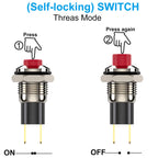 DIYhz Push Button Switch, Self-Locking Mini Switches Latching 10mm Round DC24V 0.5A Red Cap 5PCS with 20cm Cable