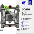 COSMOSTAR D0903 3/4" Double Air Diaphragm Pump, Aluminum Body, Teflon Ball, seat and Diaphragm, Pump Muffler, Pump, Chemical Pump, Waste Oil Pump, Pneumatic Oil Pump, Diaphragm Pumps
