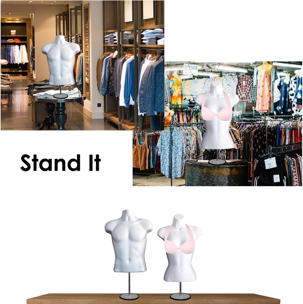 Female Mannequin Torso with Metal Stand Hollow Back Body Stackable Dress Form for Tshirt Display, Countertop, Craft