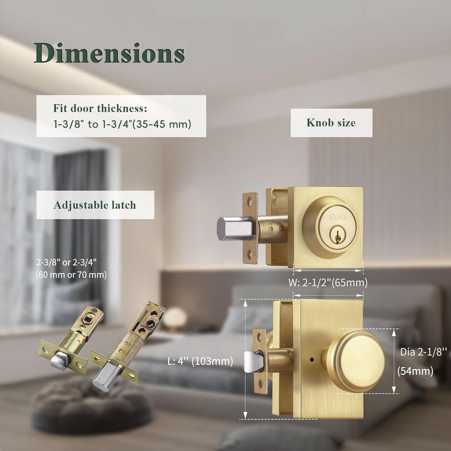 Brushed Gold Door Knobs with Deadbolt for Front Door & Living Room | Zinc Rosette, Easy Install, Outdoor & Indoor Use
