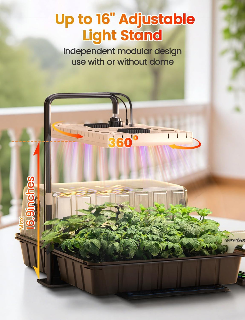 48W Full Spectrum LED Grow Light Seed Starter Kit, 80-Cell Tray with 30W Heating Mat & Adjustable Dome, Waterproof