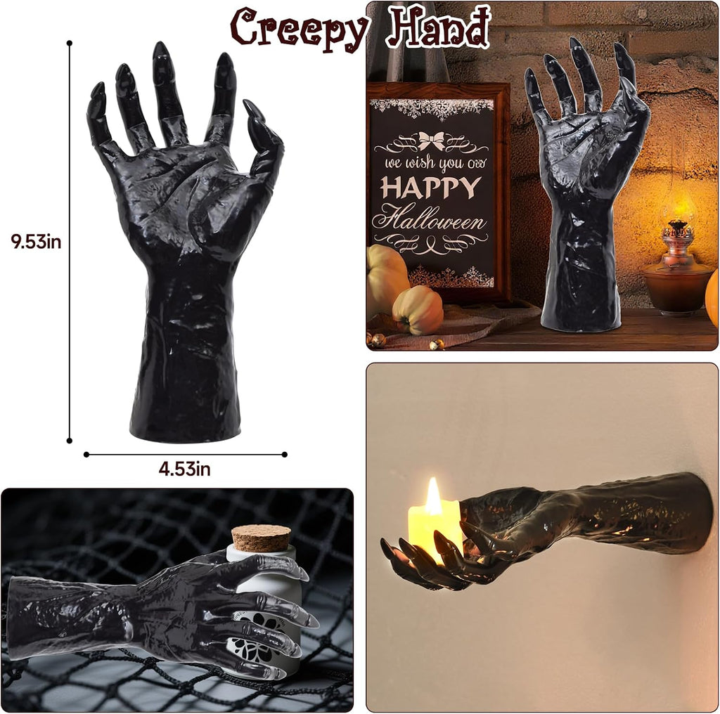 Halloween Decorations Indoor Gothic Decor: Pack of 3 Wall Mounted Hands | Creepy Reaching Hands with Lighted Candles