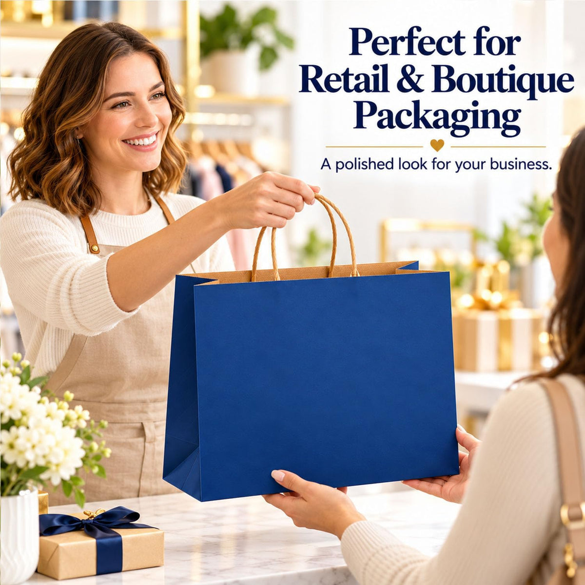 Large Kraft Paper Bags with Handle Bulk for Shopping,70pcs,Navy Blue