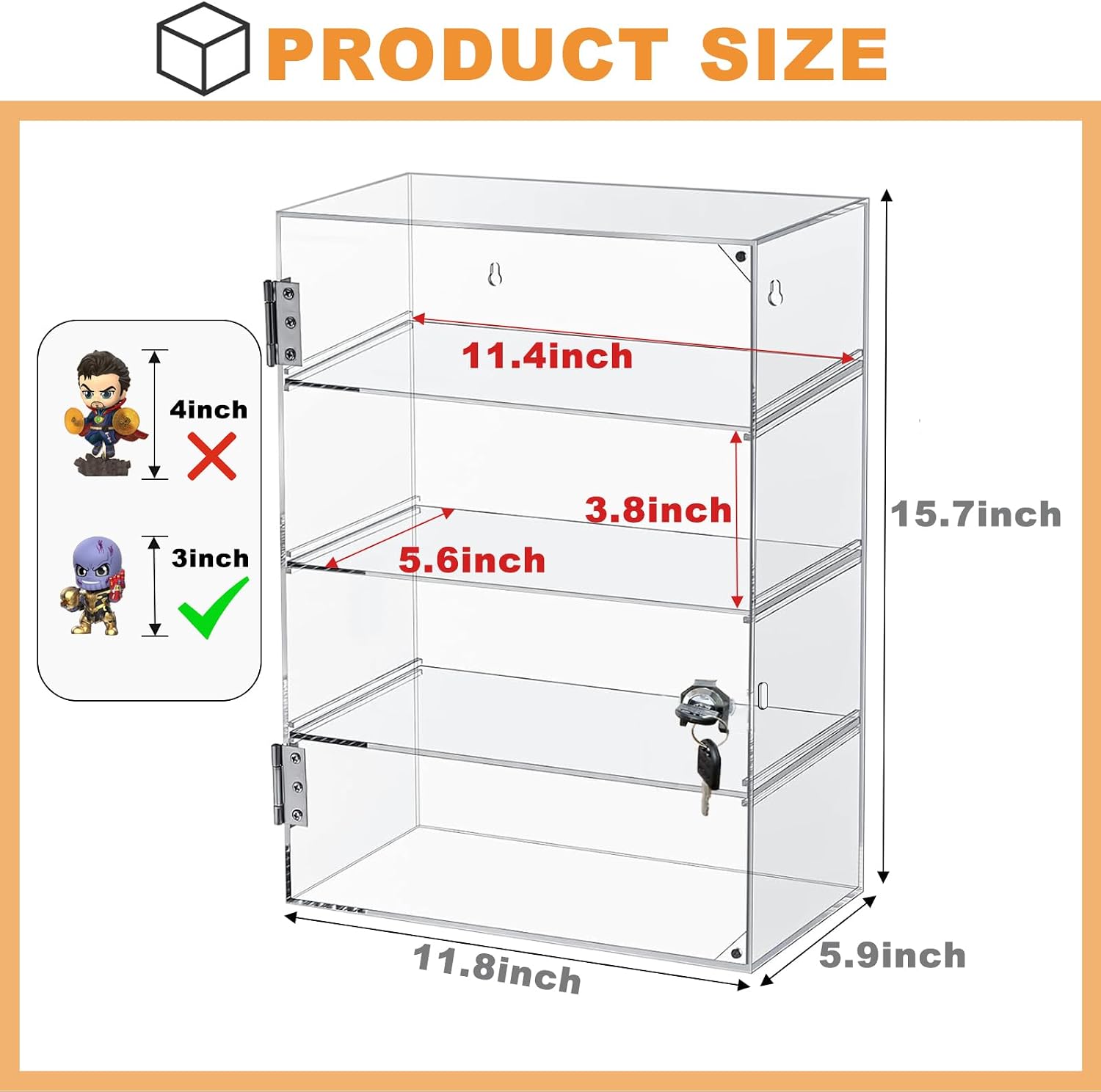 Acrylic Display Case with Lock Key 4 Tier Clear Display Case Locking Cabinet for Collectibles Figure Knife Rock