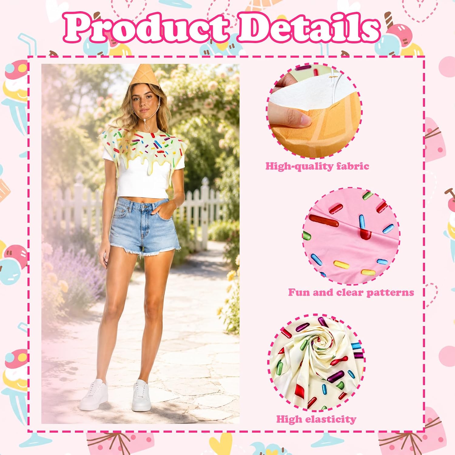 3 SETS Ice Cream Cone Costume Set for Adult | Including Ice Cream Capes and Hats, Funny Food Theme Dress Up for