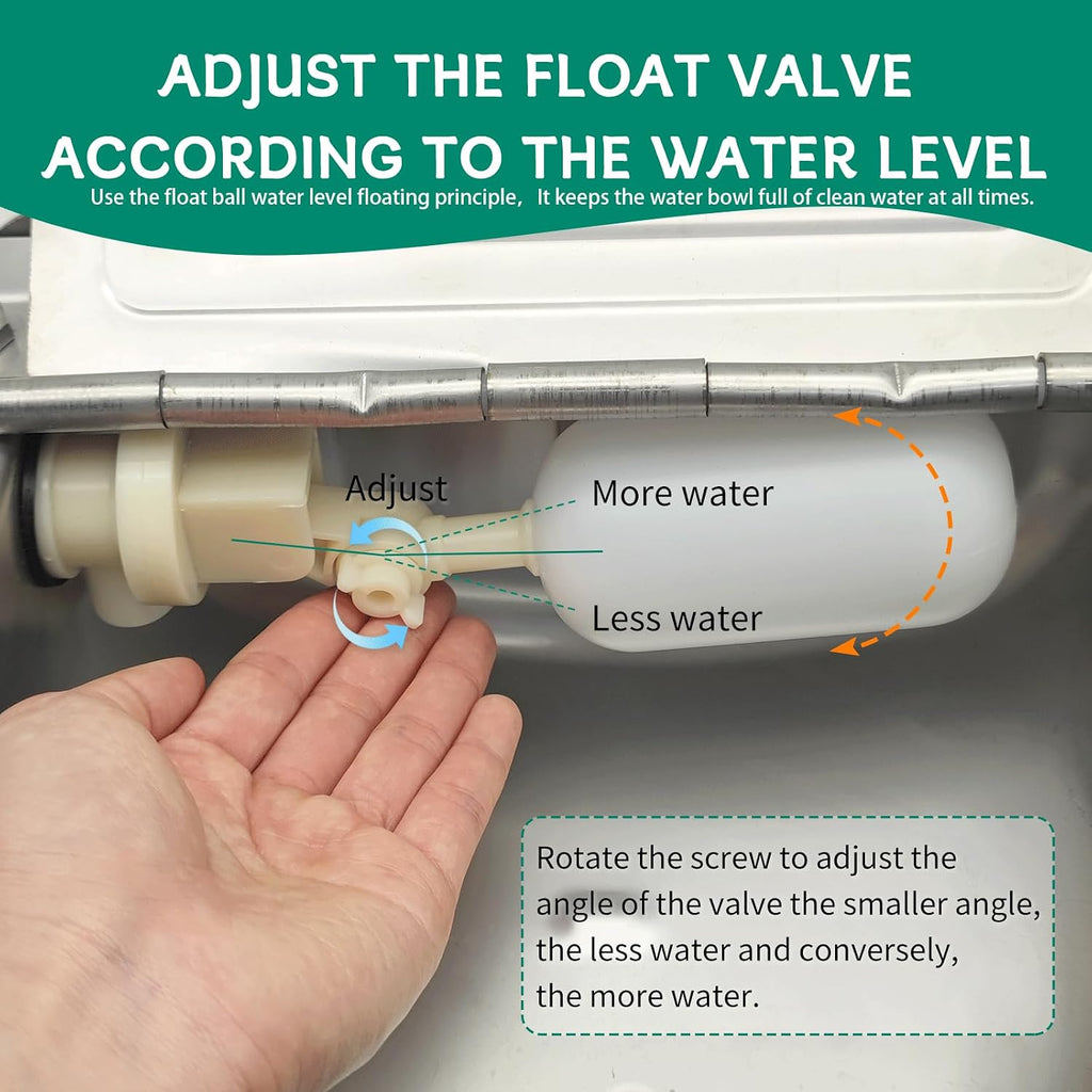 304 Stainless Steel Automatic Livestock Waterer with Float Valve and 39 inch Water Hose(one end 3/4''), Automatic