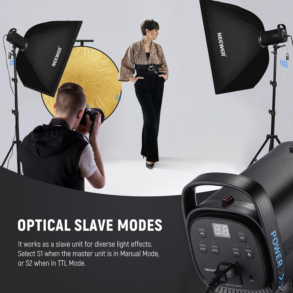 800Ws Studio Monolight Flash Light Kit (2 Pack), S101-400W 5600K Strobe Light with 150W Modeling Lamp/Bowens