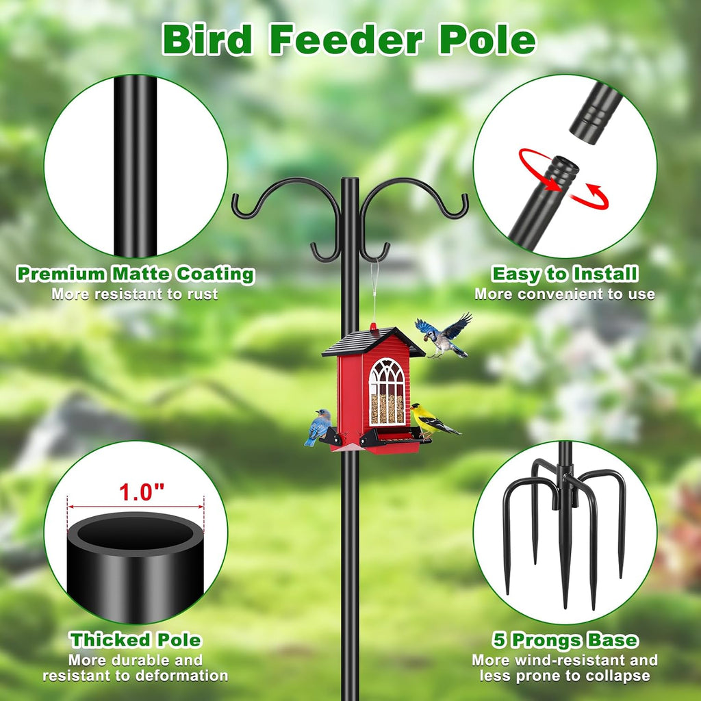 88inch Double Shepherd Hook for Outdoor, 1” Bird Feeder Pole,2Pack