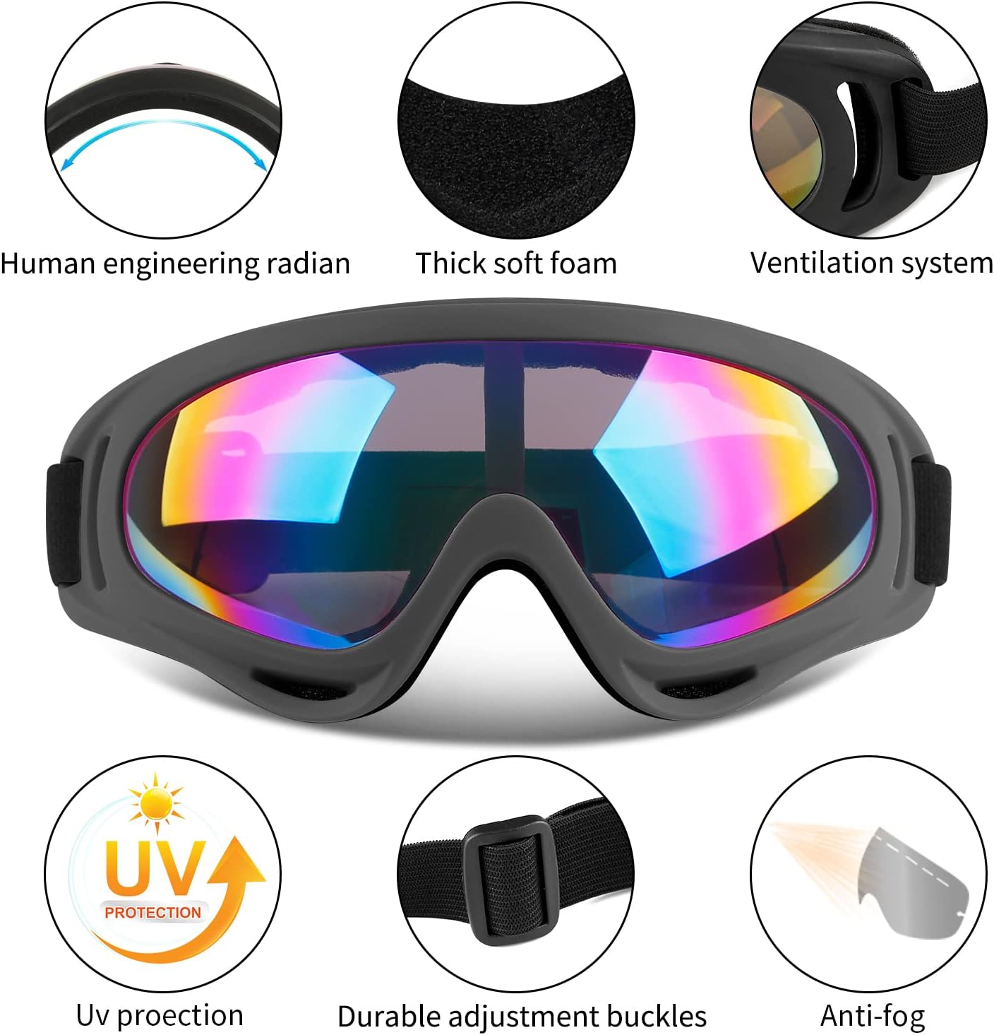 Ski Goggles, 2 Pack Snow Goggles Snowboard Goggles for Men Women Kids | UV Protection Foam Anti-Scratch Dustproof