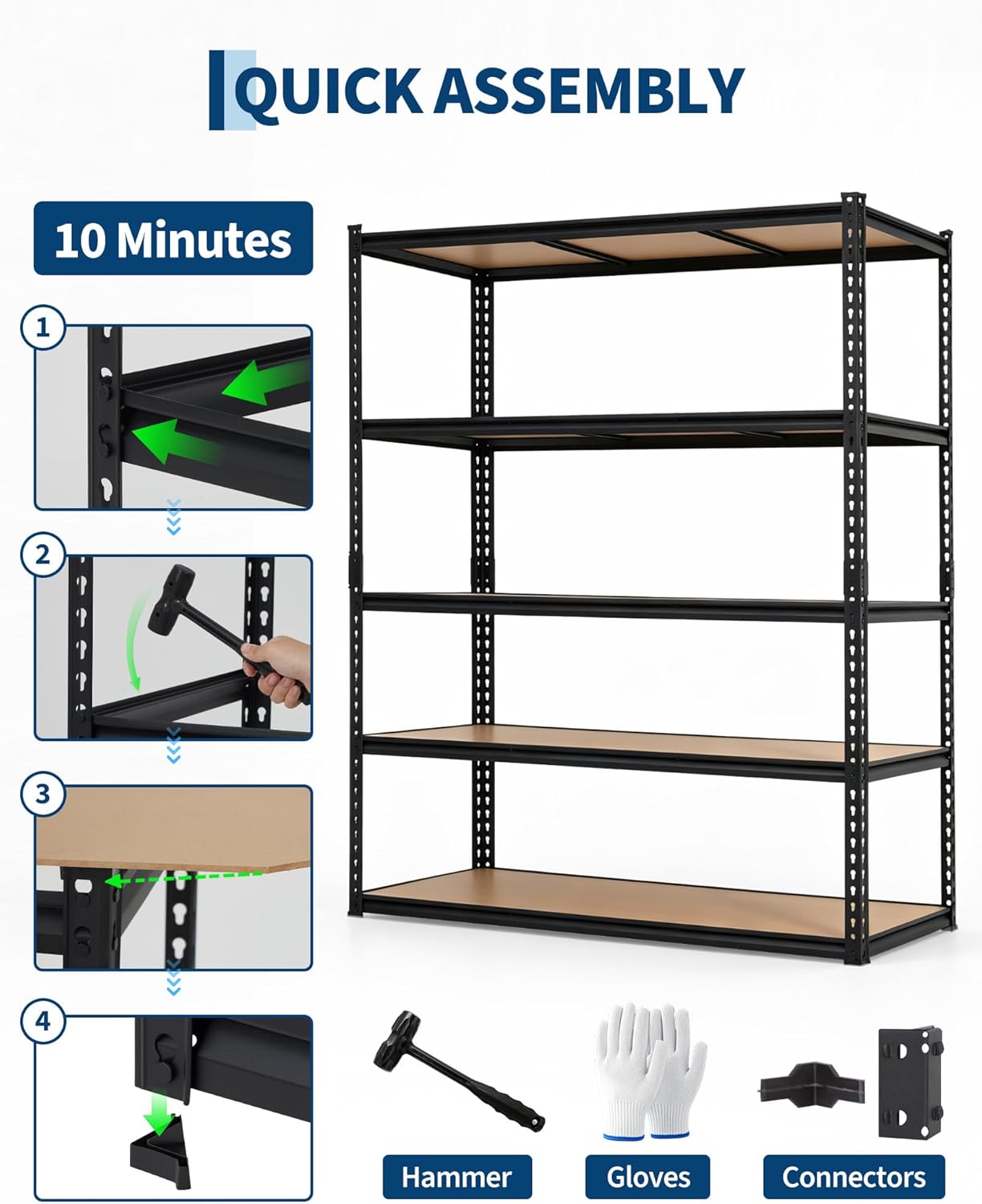 3-Tier Storage Shelving Unit, 36" W x 18" D x 36" H, Carbon Steel Utility Shelves, 1500 lbs Load Capacity, Adjustable