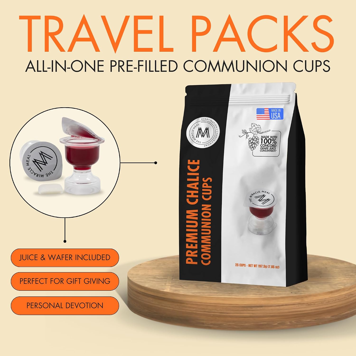 Miracle Meal Chalice Communion Cup & Wafer Set, Travel Pack of 25-Cups