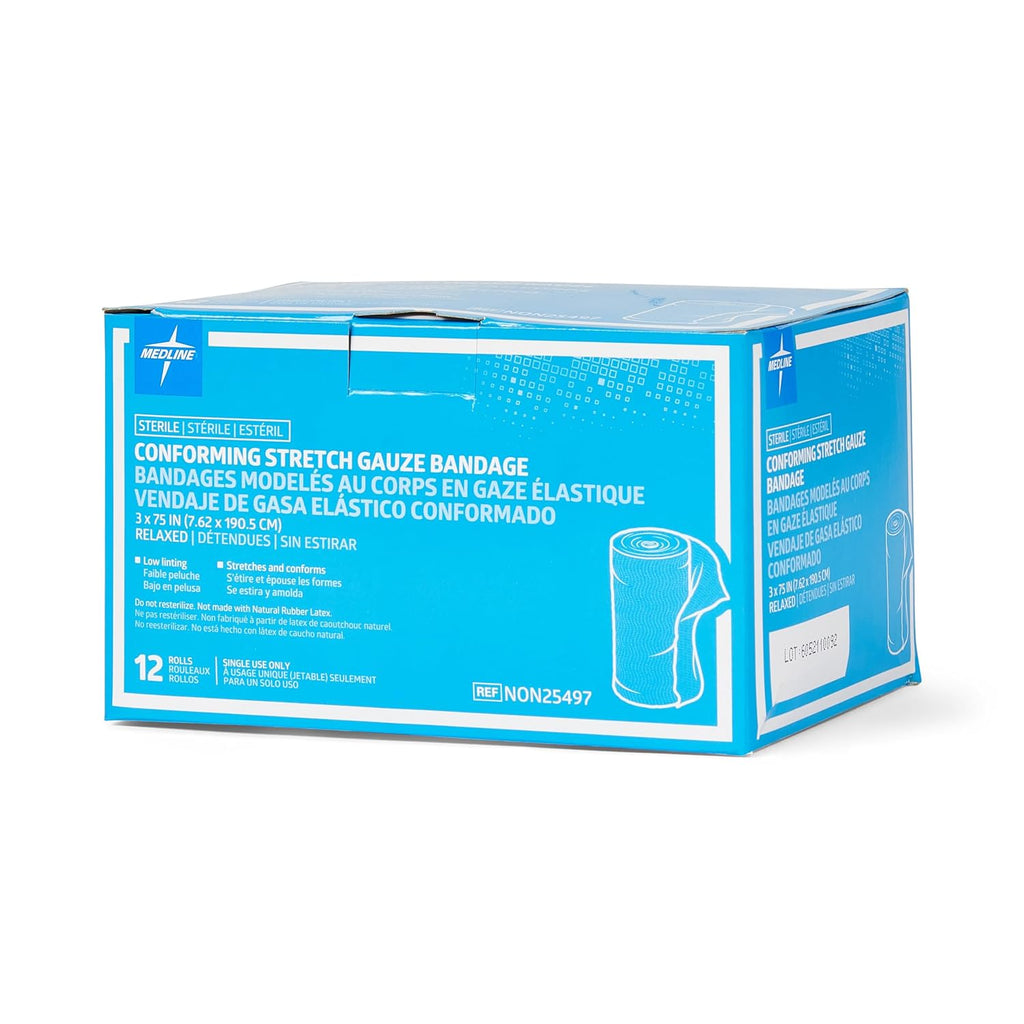 Sterile Conforming Gauze Bandages, 3" x 75", Ideal for Wound Care, Pack of 96