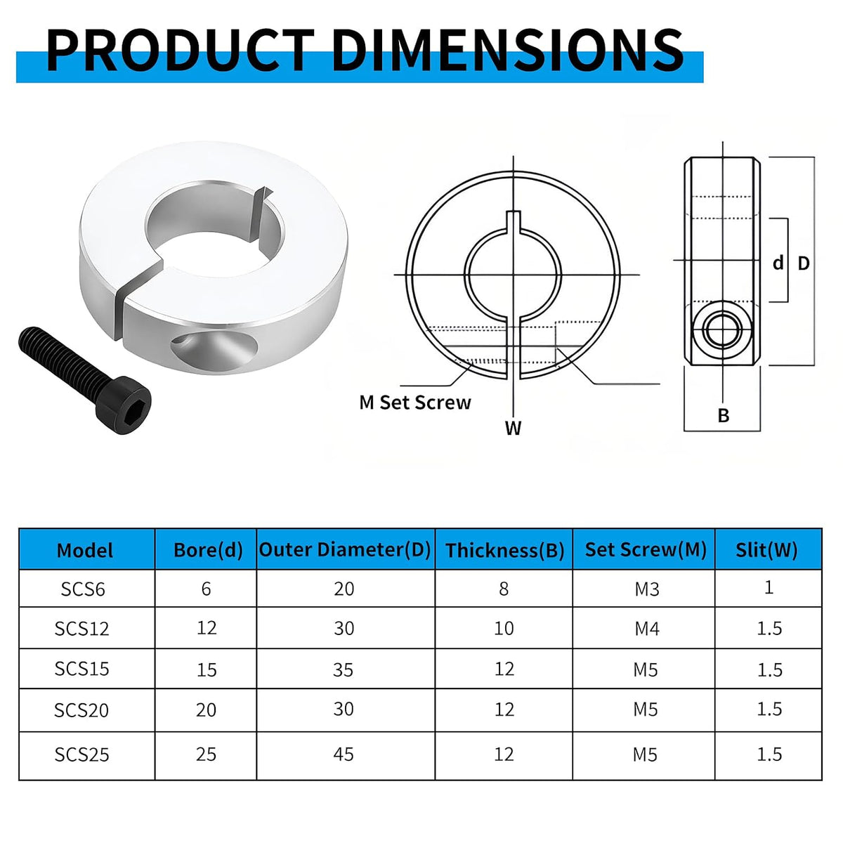 Split Shaft Collar, 4Pcs 12mm Aluminum One Piece Shaft Locking Collars, 12mm Bore Diameter, 30mm OD, 10mm Thickness, with M4 Set Screws