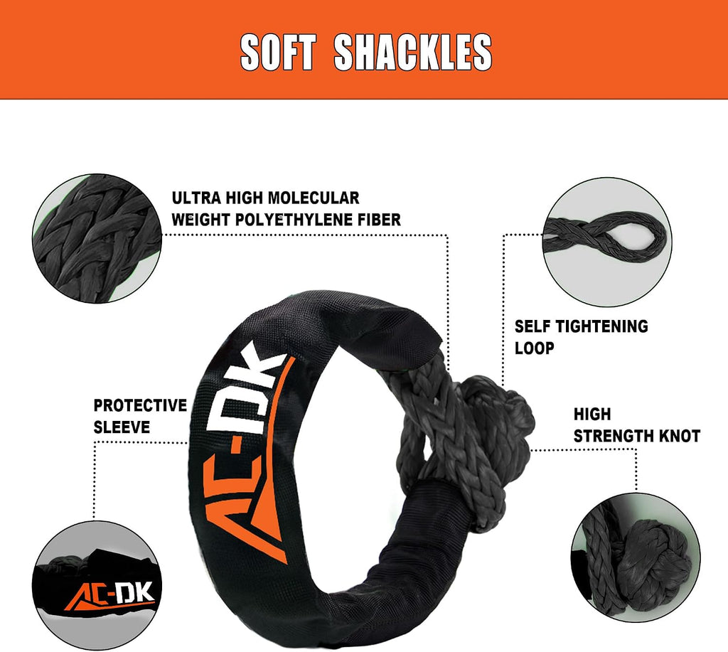 Kinetic Recovery Rope (1in x 30ft ‎Black) 48,500lbs Snatch Strap,Heavy Duty Stretch Nylon Towing Ropes with 2pcs Soft