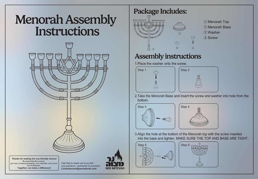 Hanukkah Menorah Complete Set - Menorahs for Chanukah - Includes Menorah, Hanukkah Candles, Dreidels, Play Coins