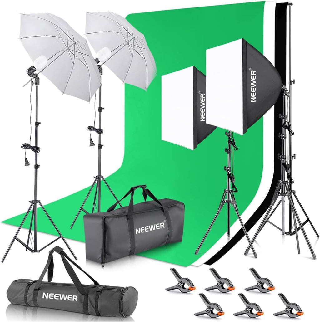 Photography Lighting kit with Backdrops, 8.5x10ft Backdrop Stands, UL Certified 5700K 800W Equivalent 24W LED