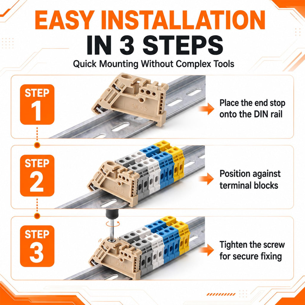 Konohan 30 Pcs Din Rail Terminal Block Rail-Type End Stopper Bracket