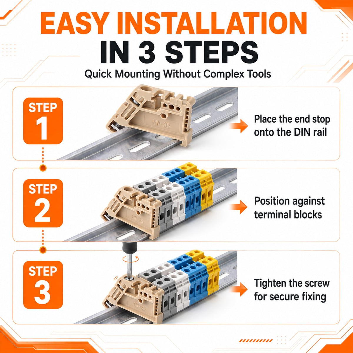 Konohan 30 Pcs Din Rail Terminal Block Rail-Type End Stopper Bracket