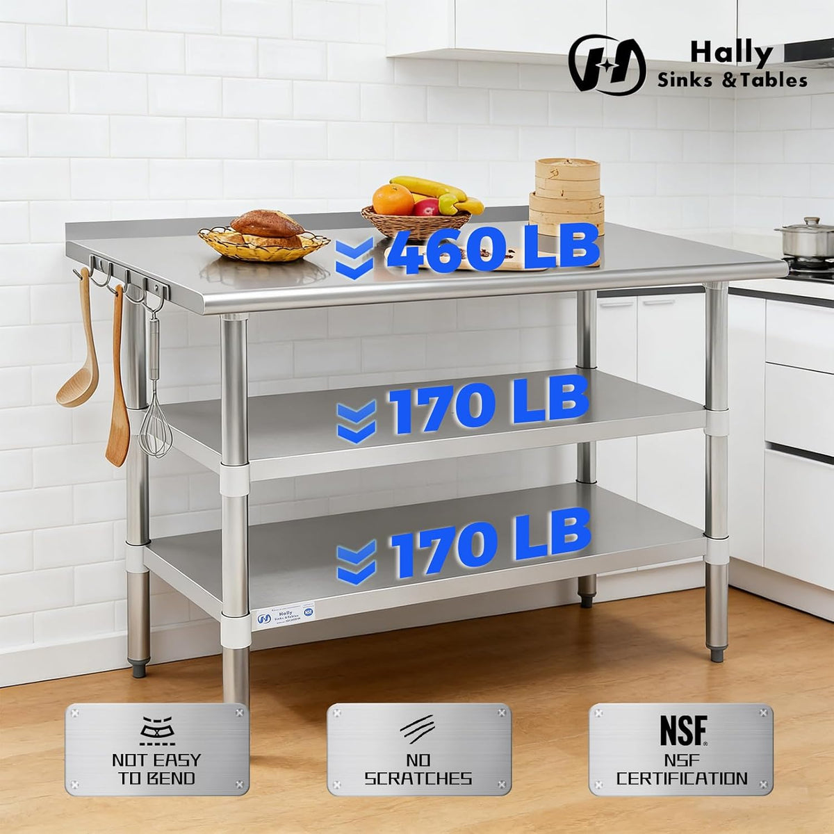 Hally 24"x48" Stainless Steel Prep Table Commercial Work Table Backsplash