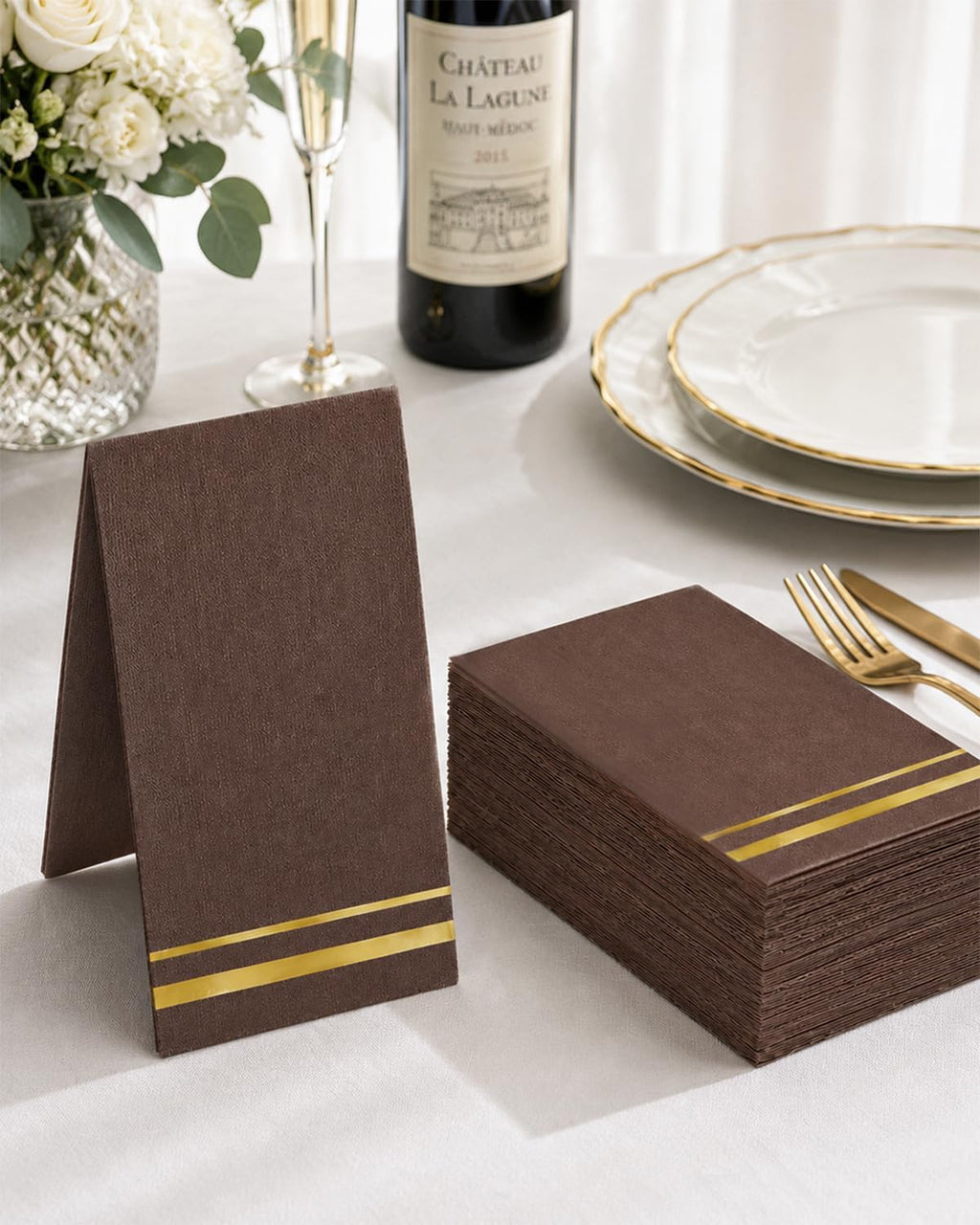 100-Count 3-Ply Disposable Napkins - Brown Paper Dinner Napkins